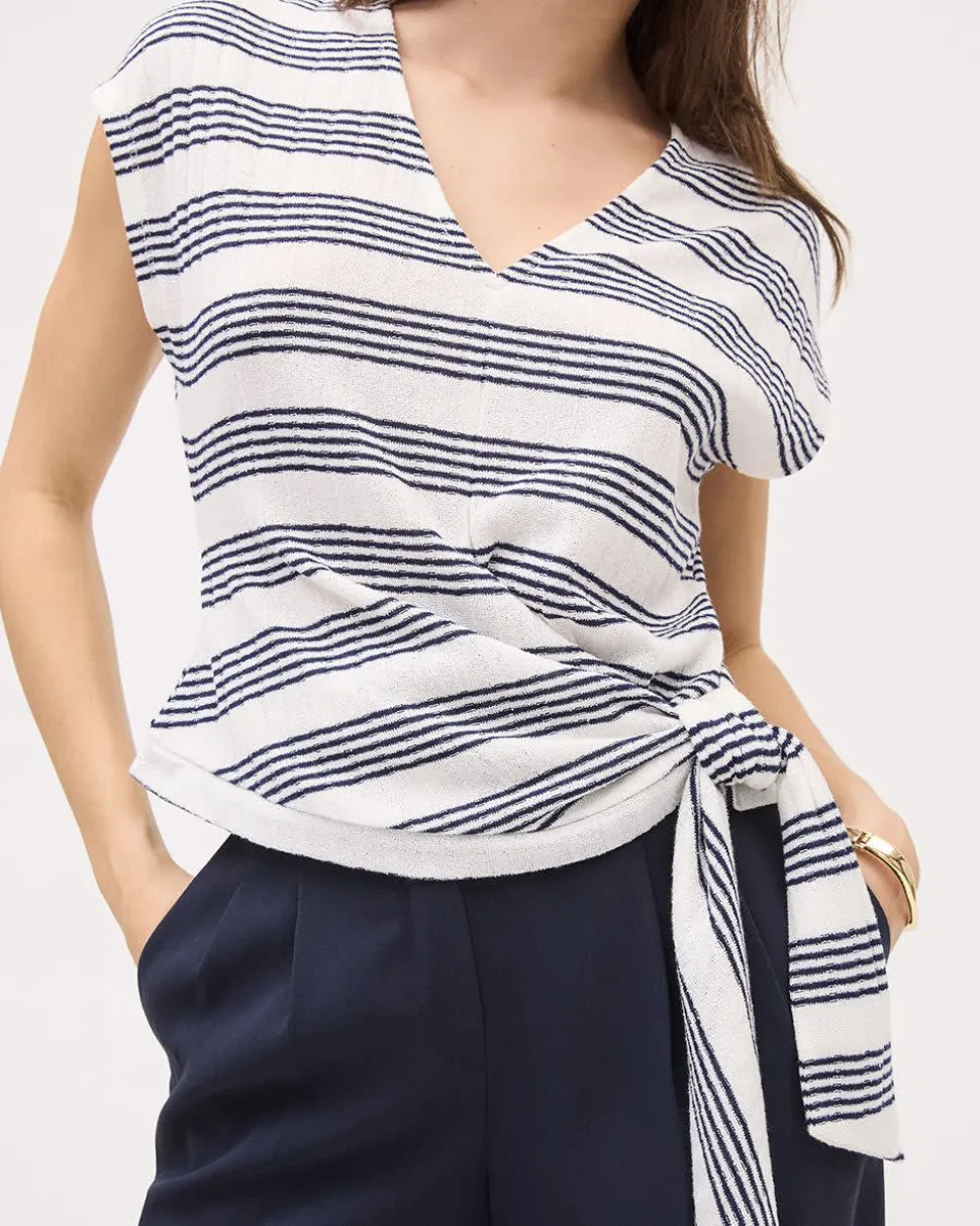 Sleeveless V-Neck Ribbed Top with Wrap Detail