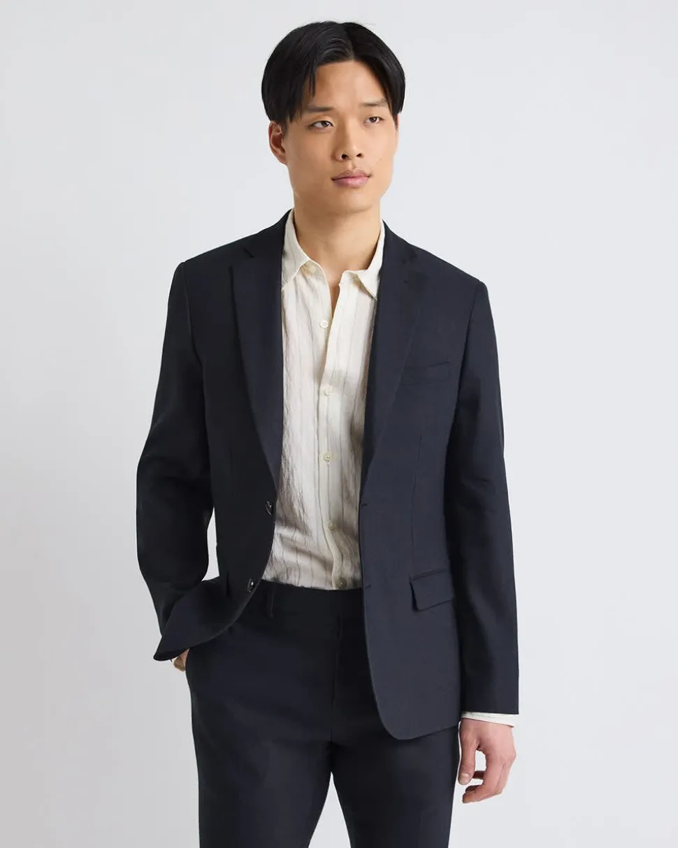 Slim-Fit Black Linen-Blend Suit Blazer