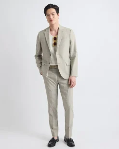 Slim-Fit Checkered Beige Suit Blazer