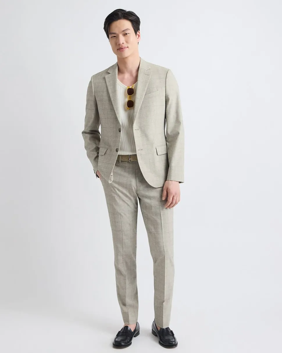Slim-Fit Checkered Beige Suit Blazer