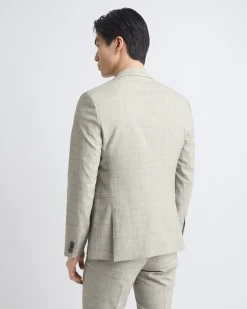 Slim-Fit Checkered Beige Suit Blazer