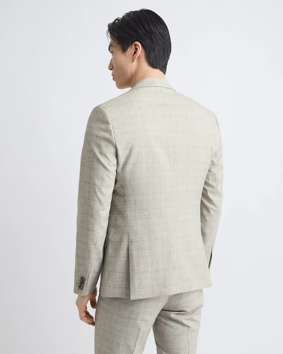 Slim-Fit Checkered Beige Suit Blazer
