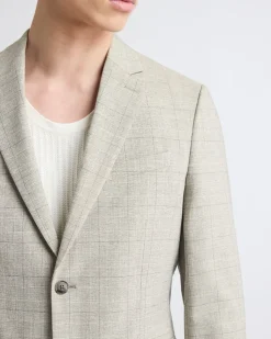 Slim-Fit Checkered Beige Suit Blazer