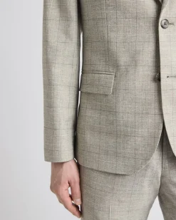 Slim-Fit Checkered Beige Suit Blazer