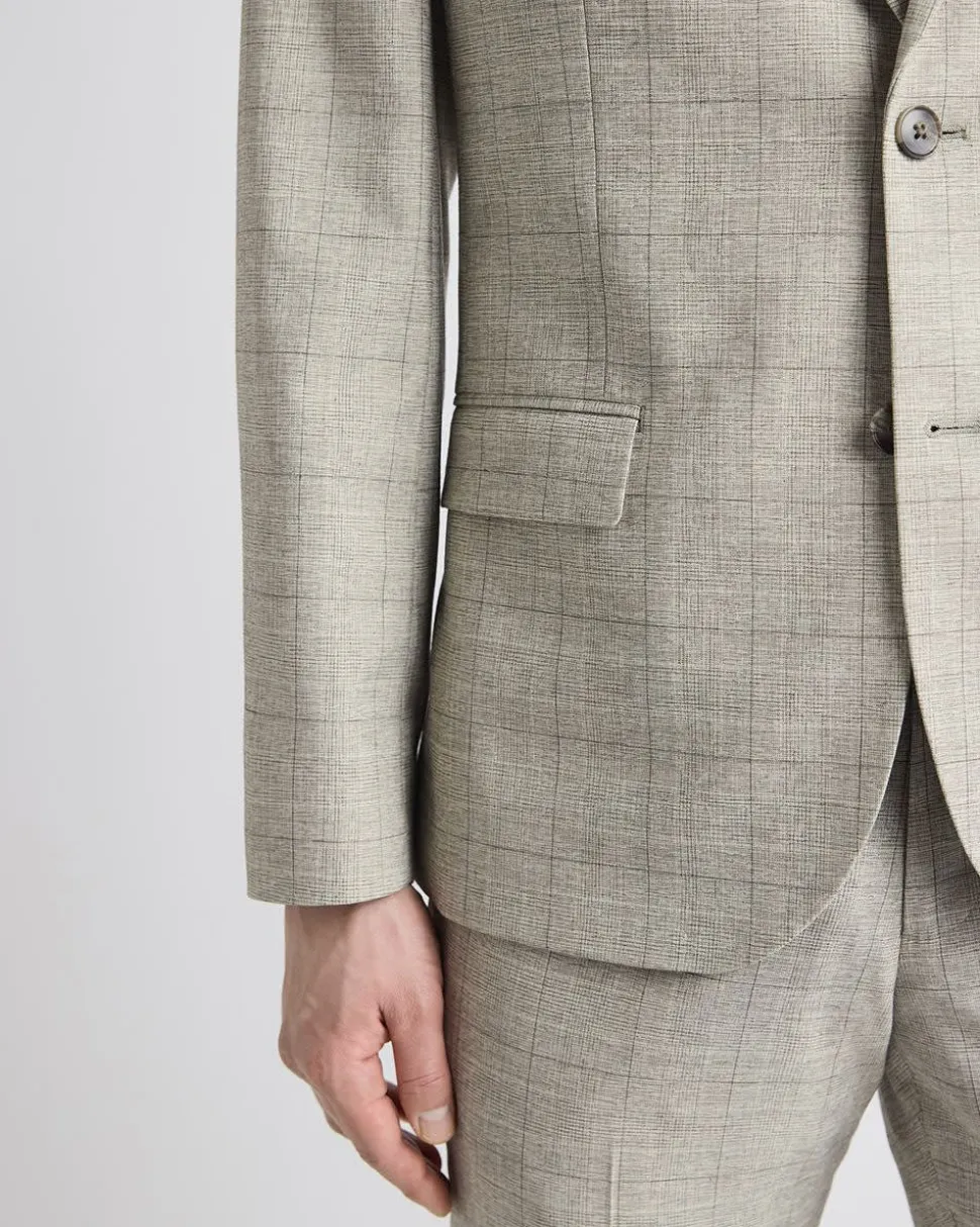 Slim-Fit Checkered Beige Suit Blazer
