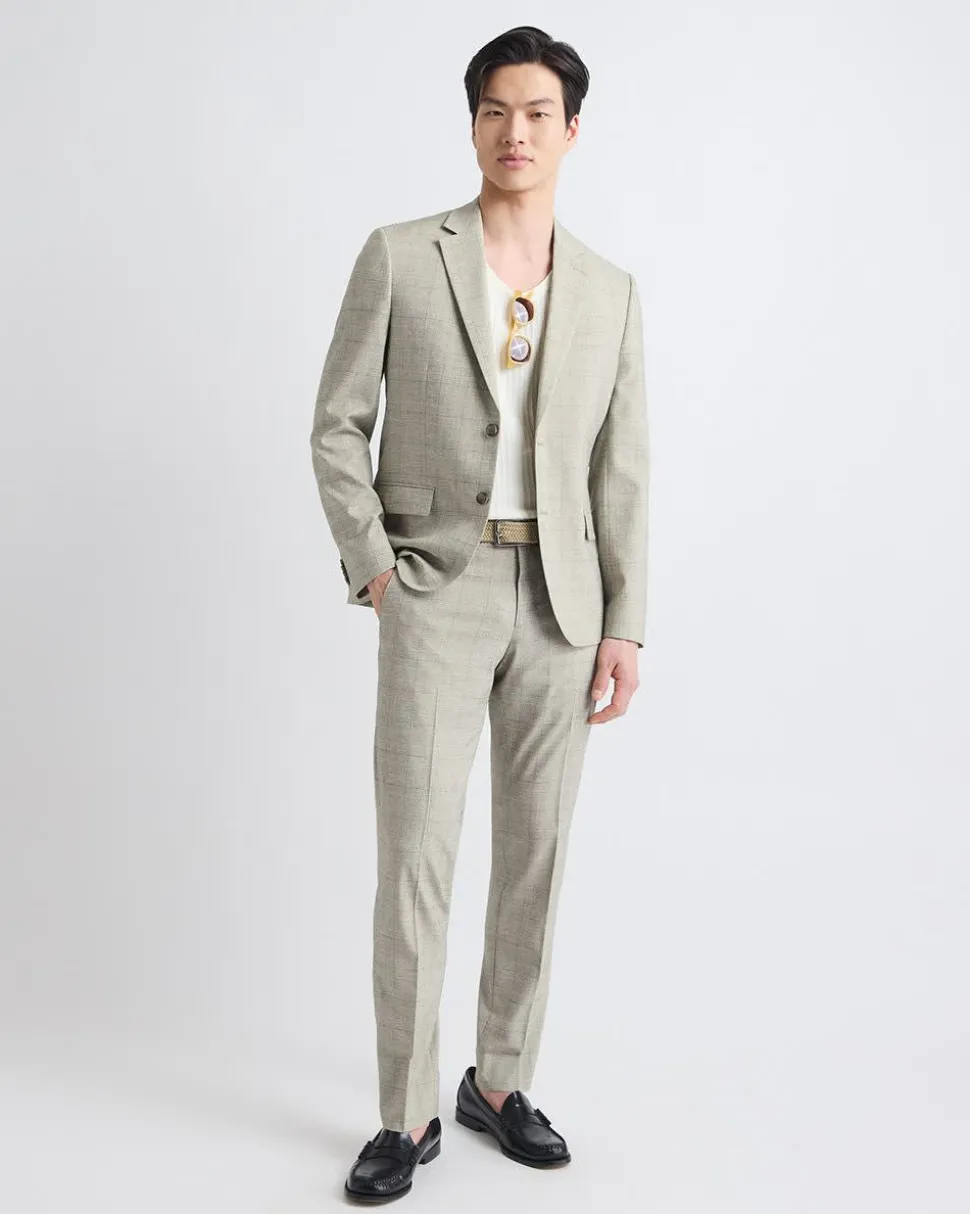 Slim-Fit Checkered Beige Suit Pant