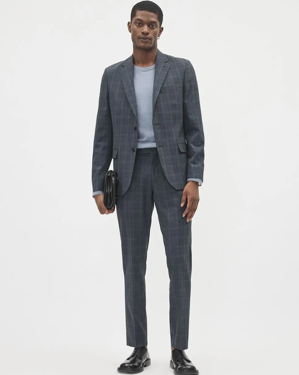 Slim-Fit Checkered Denim-Like Suit Pant