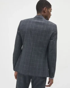 Slim-Fit Checkered Denim-Like Suit Blazer