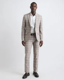 Slim-Fit Checkered Taupe Suit Pant
