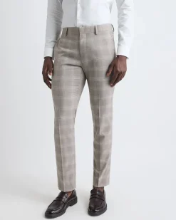 Slim-Fit Checkered Taupe Suit Pant