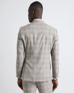 Slim-Fit Checkered Taupe Suit Blazer