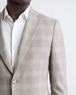 Slim-Fit Checkered Taupe Suit Blazer