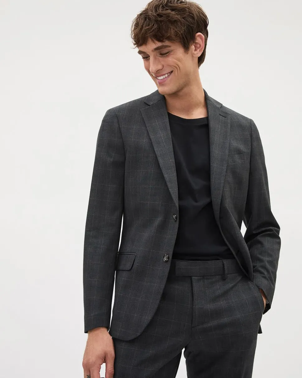 Slim-Fit Dark Grey Checkered Suit Blazer