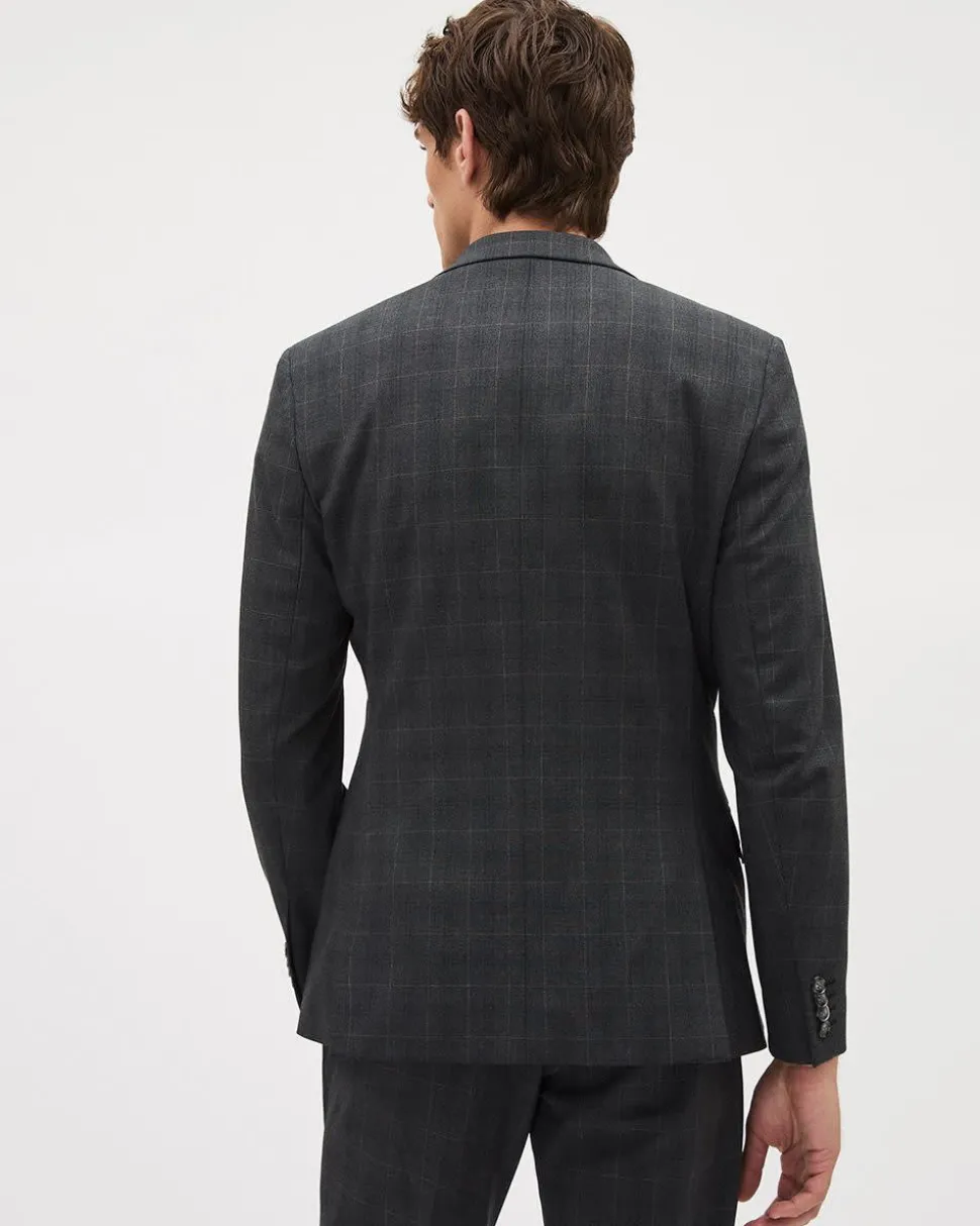 Slim-Fit Dark Grey Checkered Suit Blazer