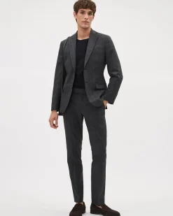 Slim-Fit Dark Grey Checkered Suit Pant