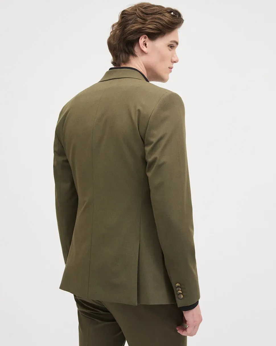 Slim-Fit Dark Olive Suit Blazer