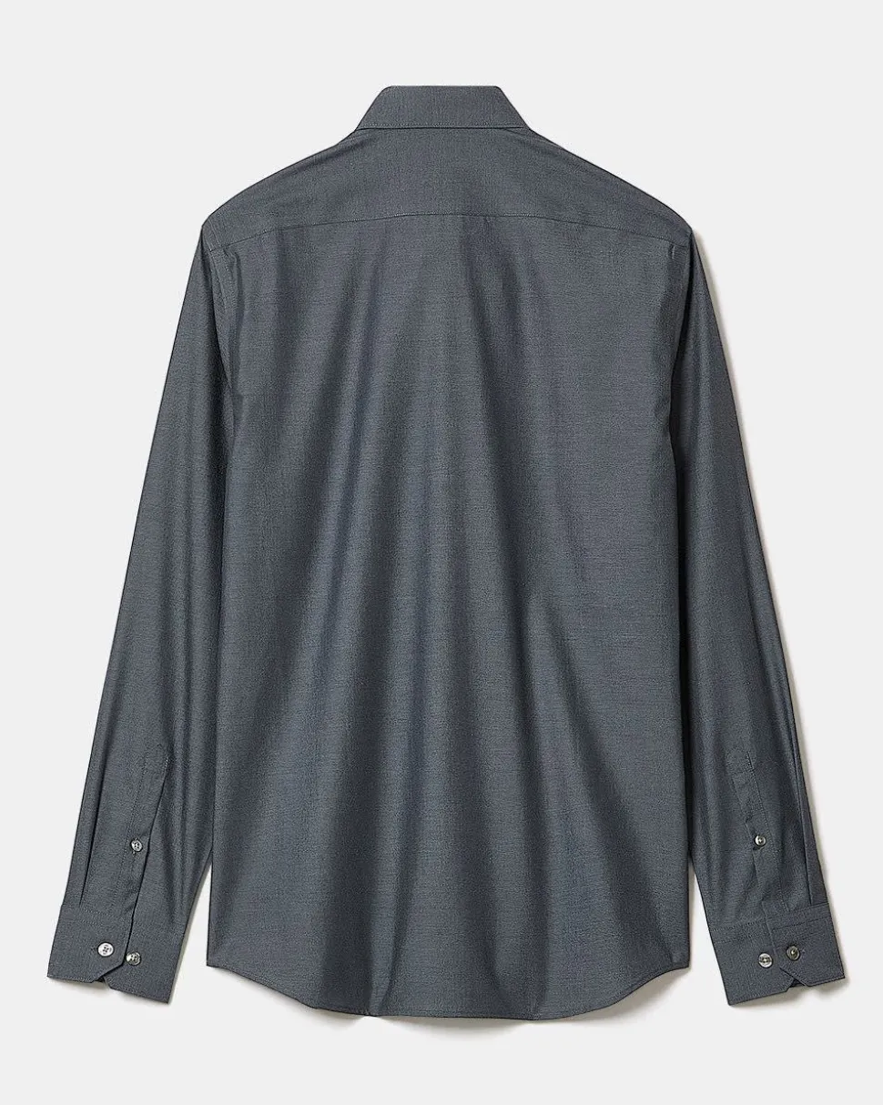 Slim-Fit Denim-Like Dress Shirt