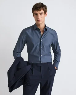 Slim-Fit Denim-Like Dress Shirt