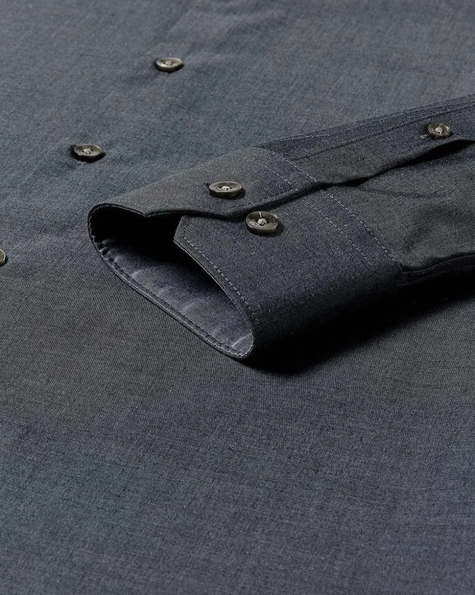 Slim-Fit Denim-Like Dress Shirt