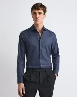 Slim-Fit Dobby Dress Shirt With Micro Squares