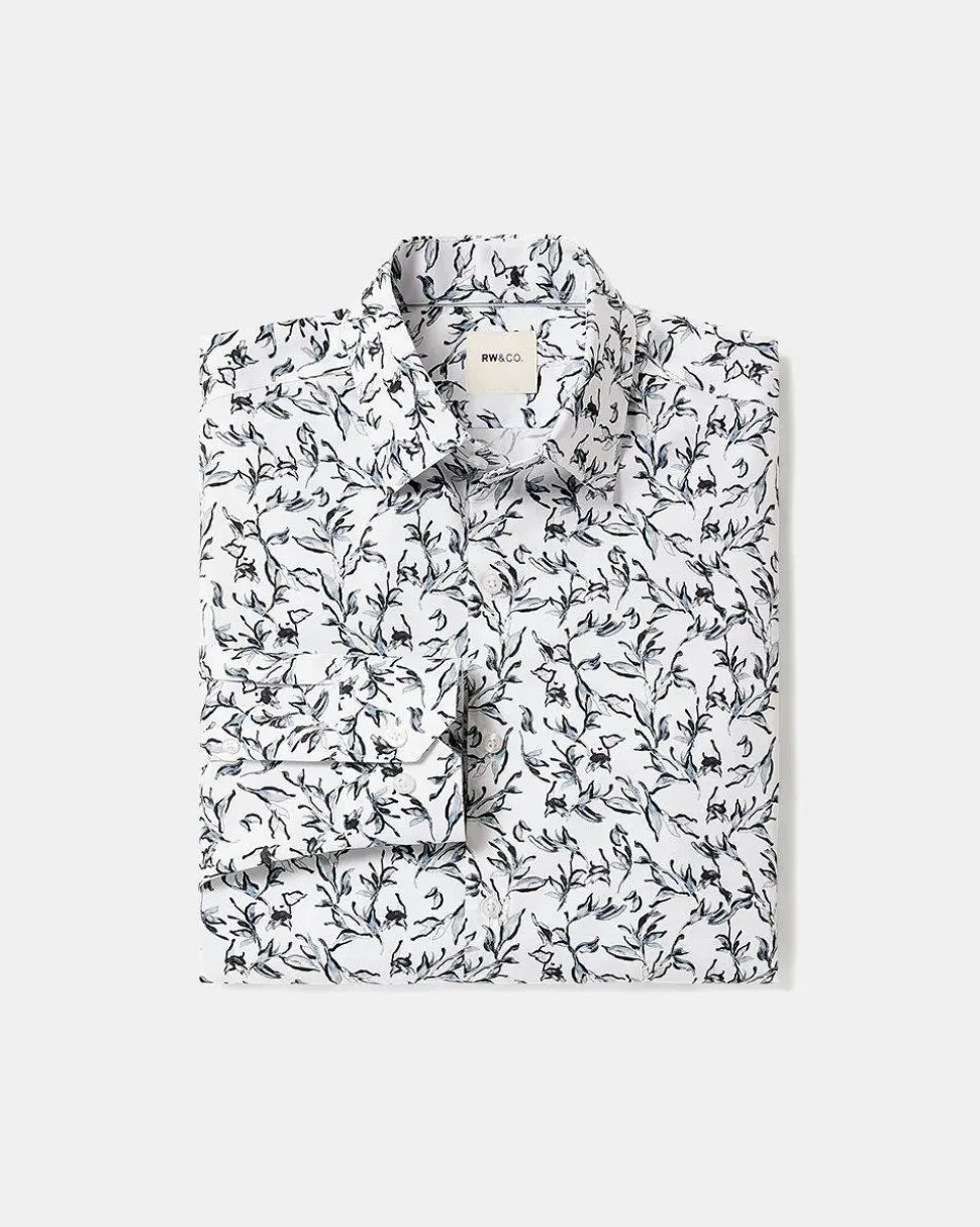 Slim-Fit Dress Shirt with Aquarelle Foliage Print