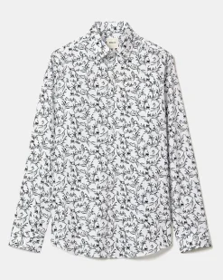 Slim-Fit Dress Shirt with Aquarelle Foliage Print