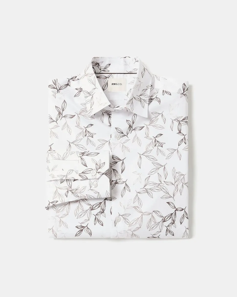 Slim-Fit Dress Shirt with Foliage Print