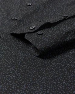 Slim-Fit Knit-Like Dress Shirt with Floral Pattern