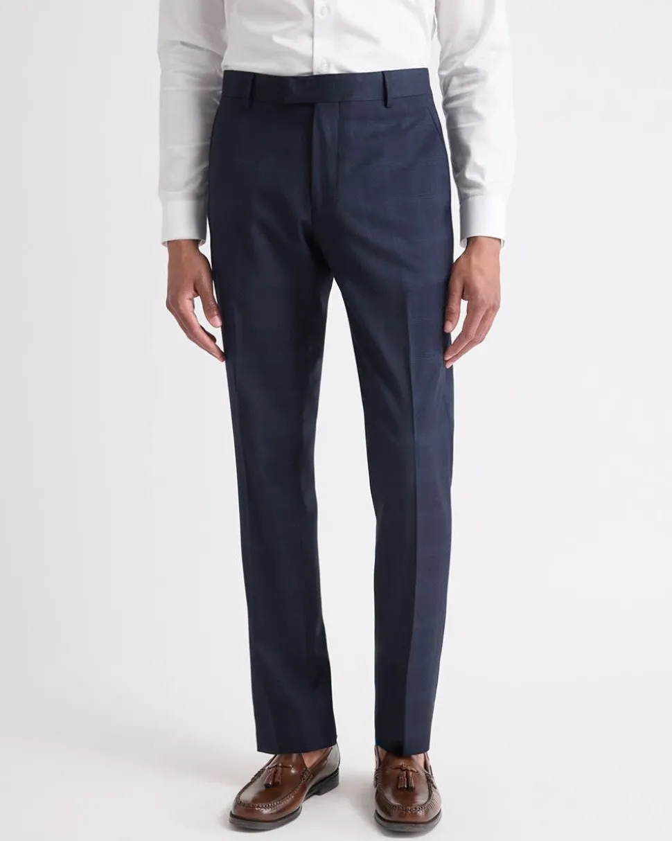 Slim-Fit Navy Checkered Suit Pant