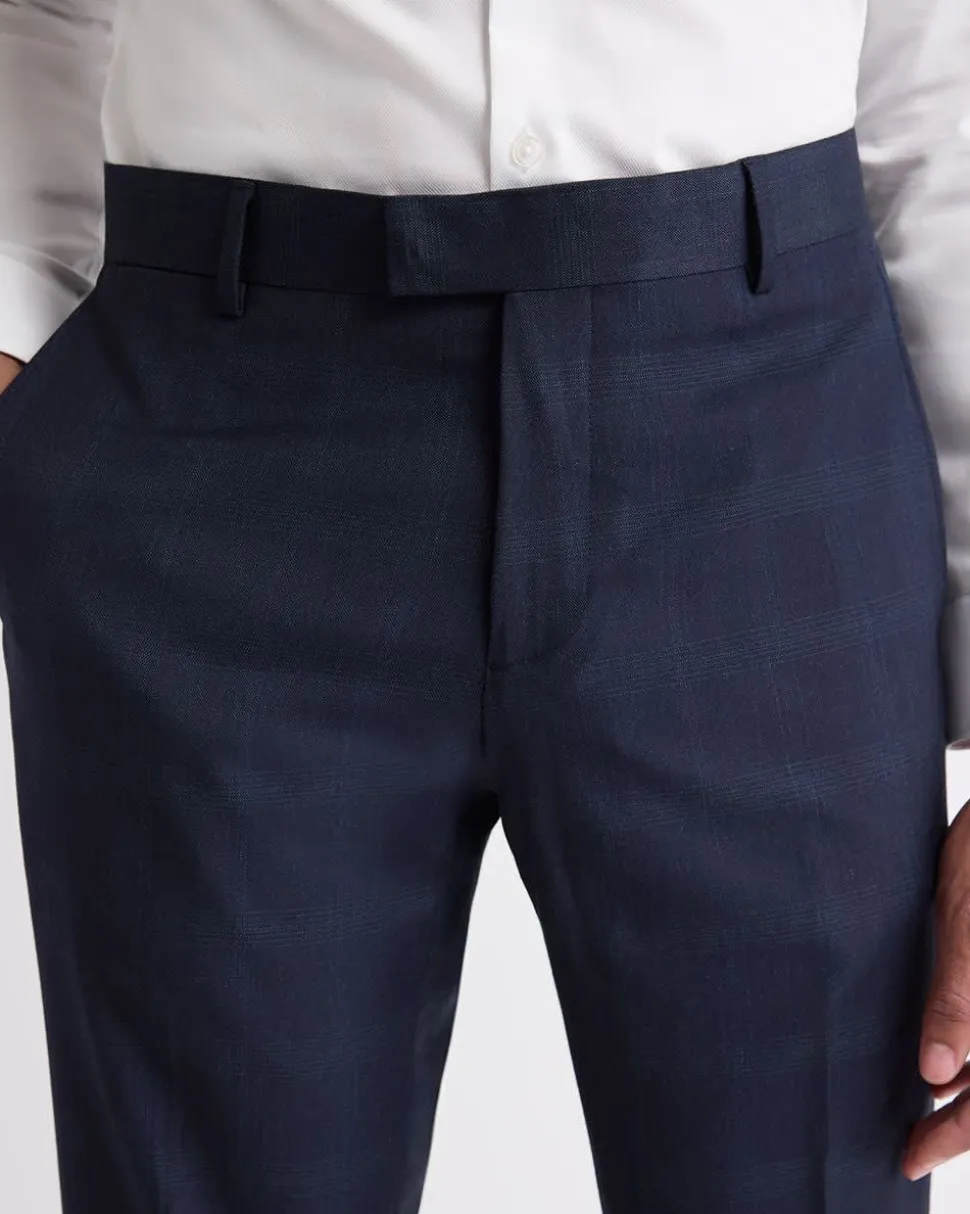 Slim-Fit Navy Checkered Suit Pant