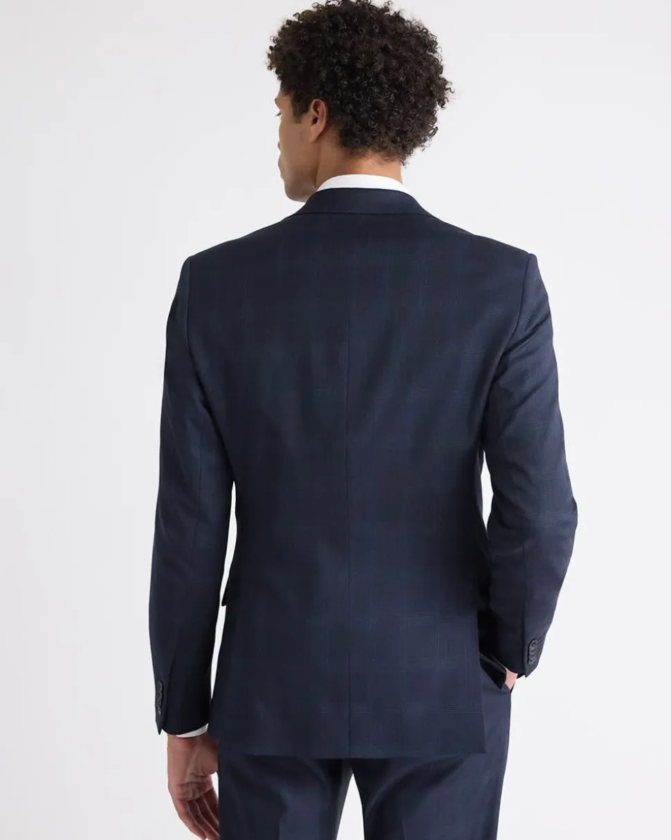 Slim-Fit Navy Checkered Suit Blazer