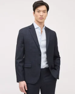 Slim-Fit Navy Windowpane Suit Blazer