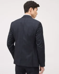 Slim-Fit Navy Windowpane Suit Blazer