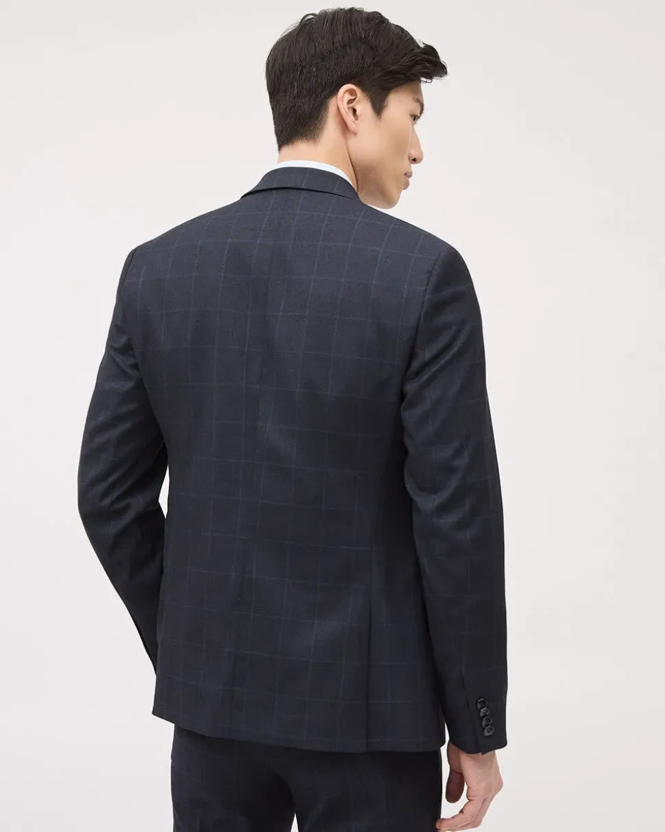 Slim-Fit Navy Windowpane Suit Blazer