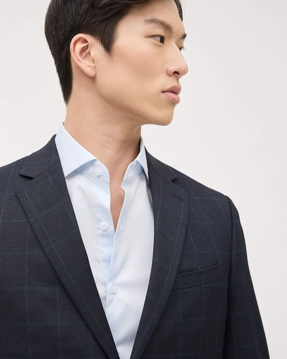 Slim-Fit Navy Windowpane Suit Blazer