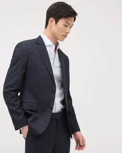 Slim-Fit Navy Windowpane Suit Blazer