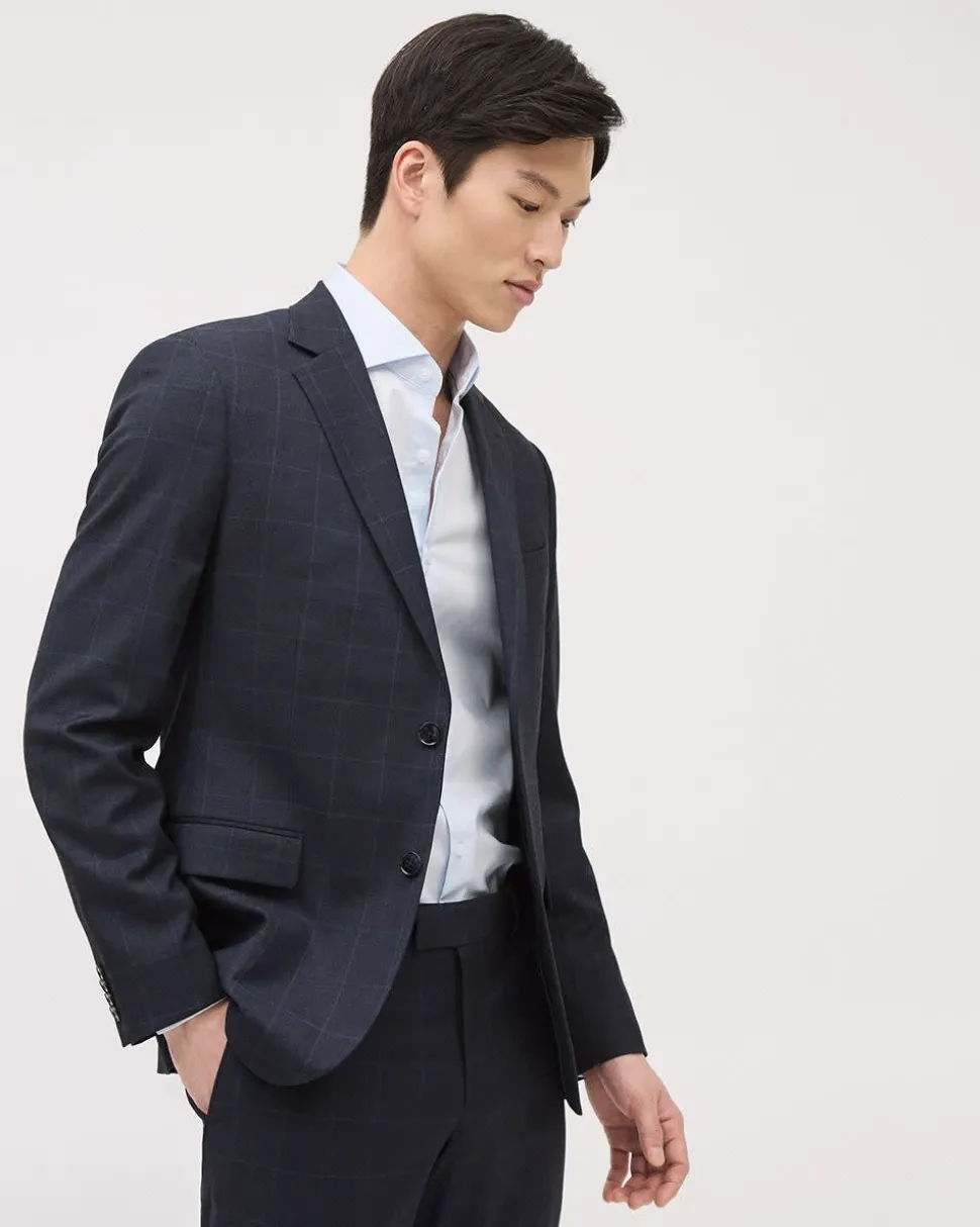 Slim-Fit Navy Windowpane Suit Blazer