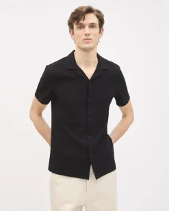 Slim-Fit Short-Sleeve Knit Shirt with Camp Collar
