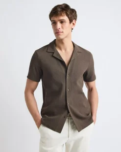 Slim-Fit Short-Sleeve Knit Shirt with Camp Collar