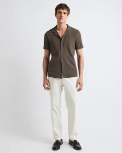 Slim-Fit Short-Sleeve Knit Shirt with Camp Collar