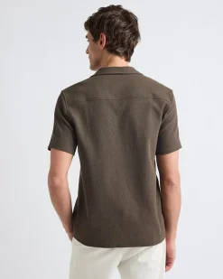Slim-Fit Short-Sleeve Knit Shirt with Camp Collar