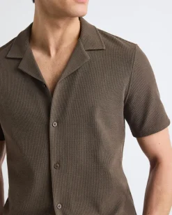 Slim-Fit Short-Sleeve Knit Shirt with Camp Collar