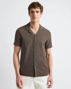 Slim-Fit Short-Sleeve Knit Shirt with Camp Collar