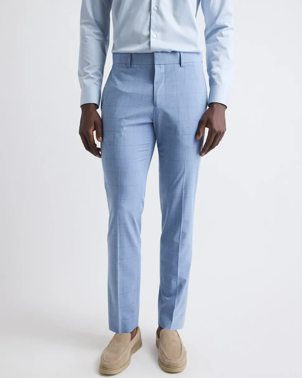 Slim-Fit Sky Blue Windowpane Suit Pant