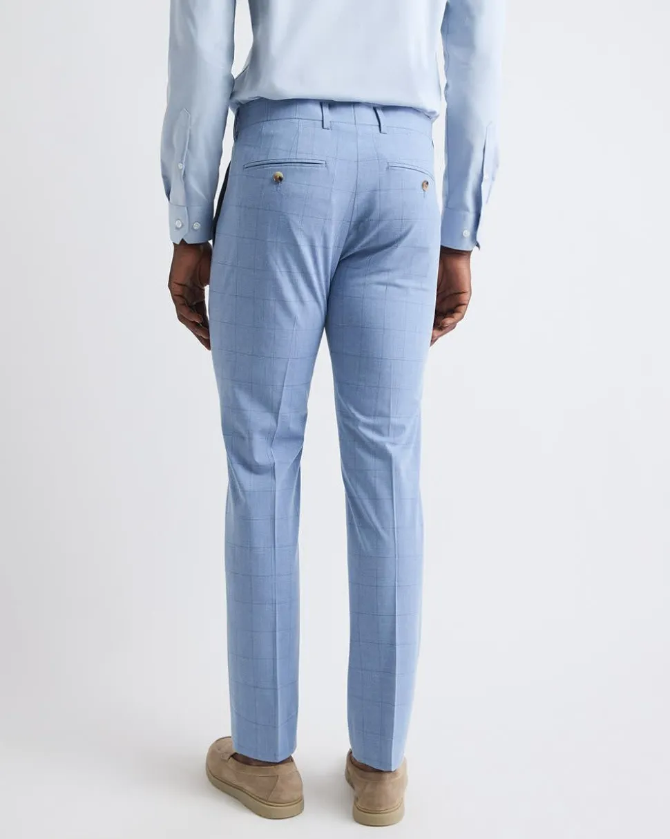 Slim-Fit Sky Blue Windowpane Suit Pant