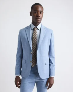Slim-Fit Sky Blue Windowpane Suit Blazer