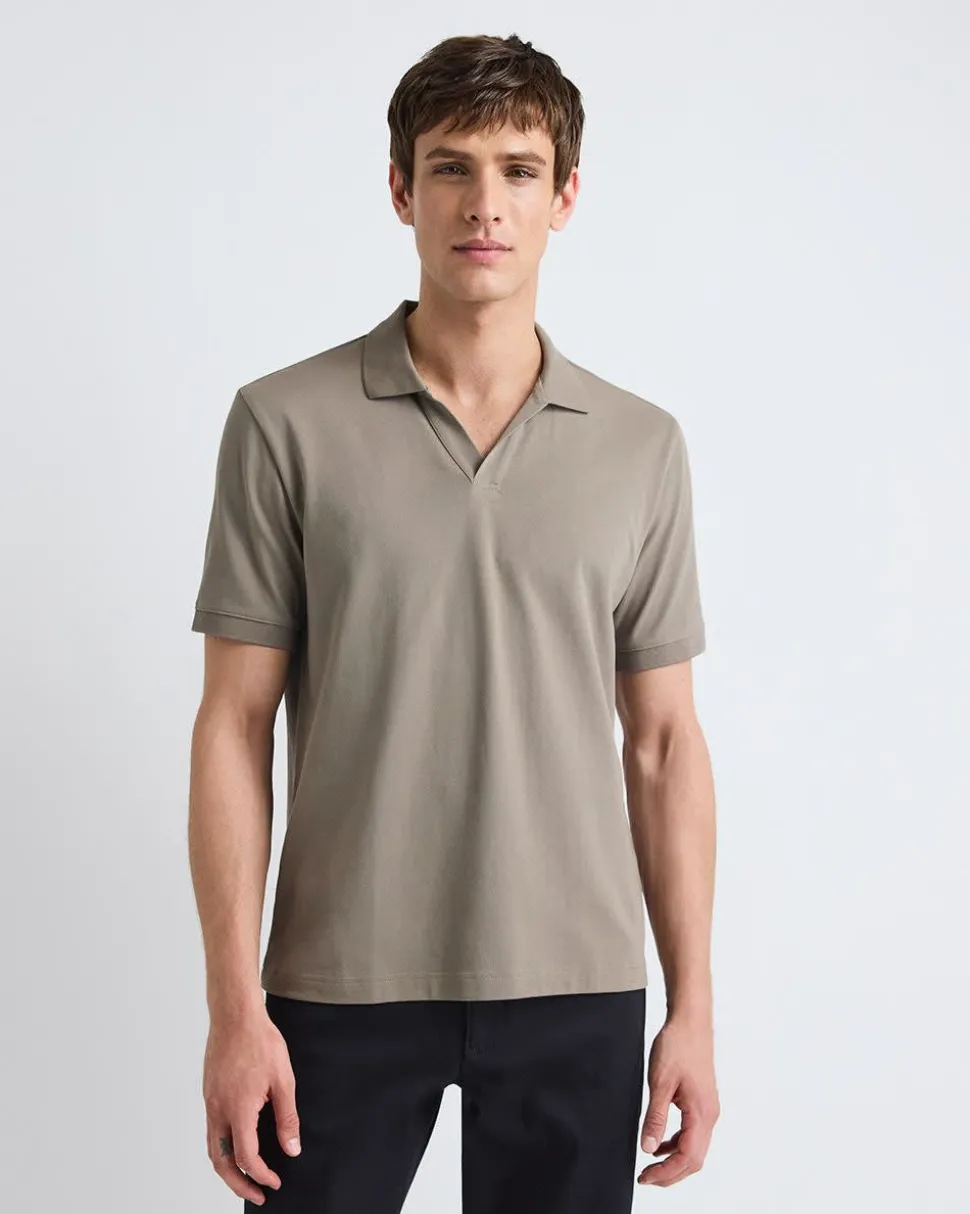 Solid CoolMax (R) Short-Sleeve Polo with Johnny Collar