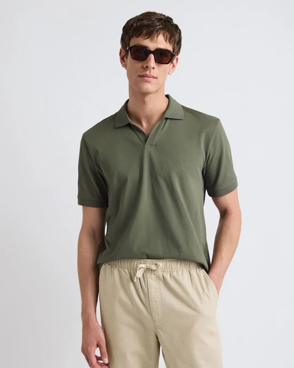 Solid CoolMax (R) Short-Sleeve Polo with Johnny Collar