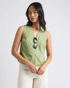 Solid Sleeveless Linen-Blend Blouse