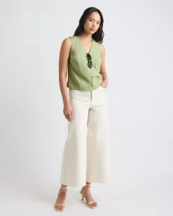 Solid Sleeveless Linen-Blend Blouse